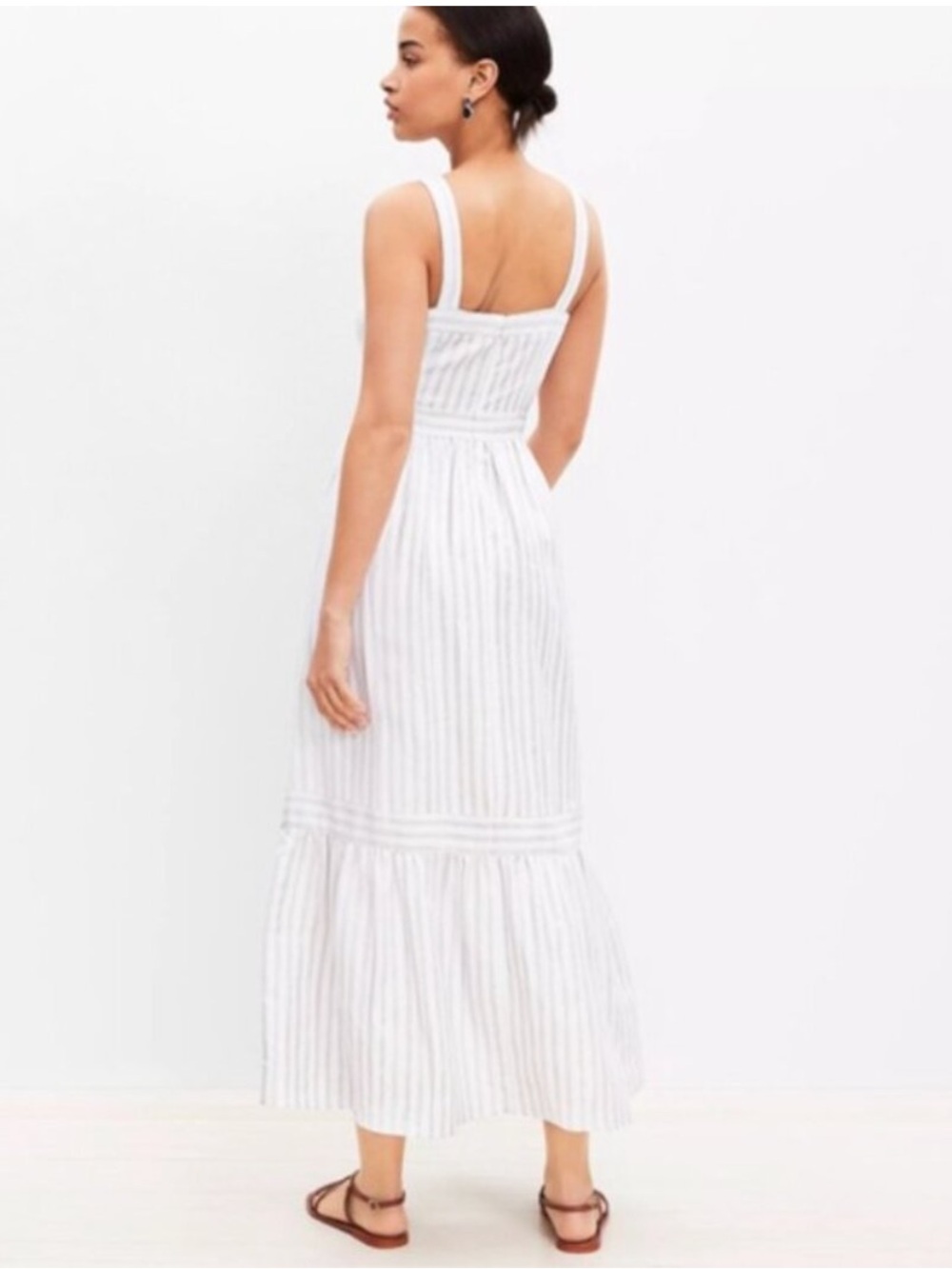 NWT LOFT Shimmer Striped White and Light Gray Maxi Linen Blend Dress - Picture 4 of 8